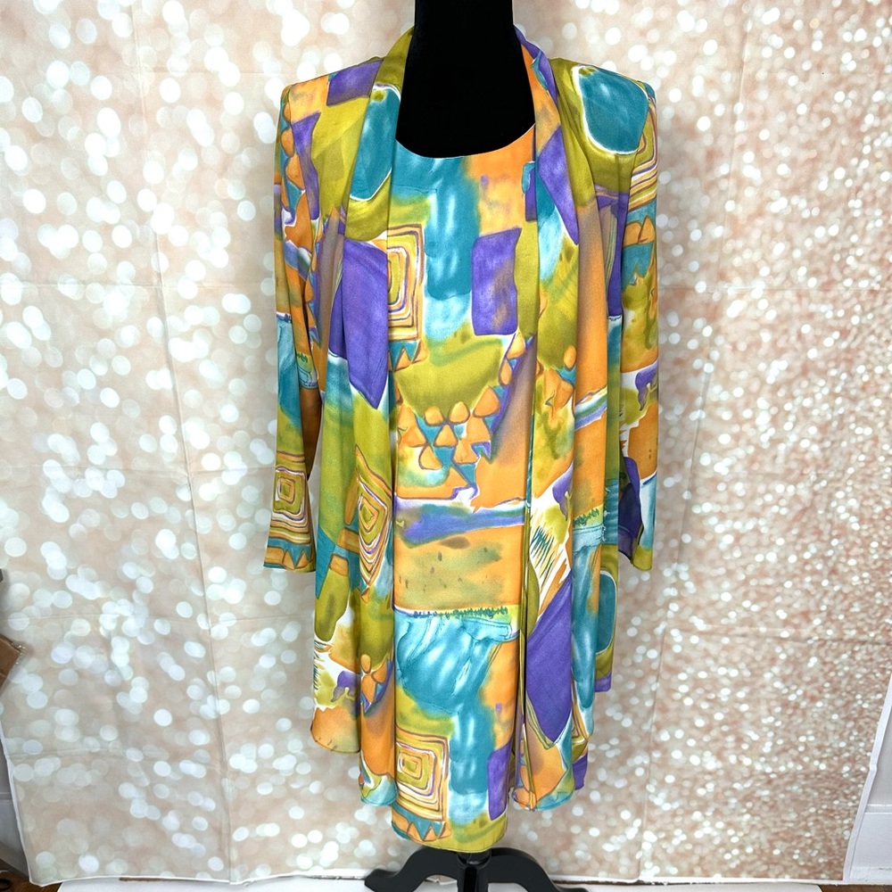 Vintage Abstract Sheath Dress with Matching Kimono